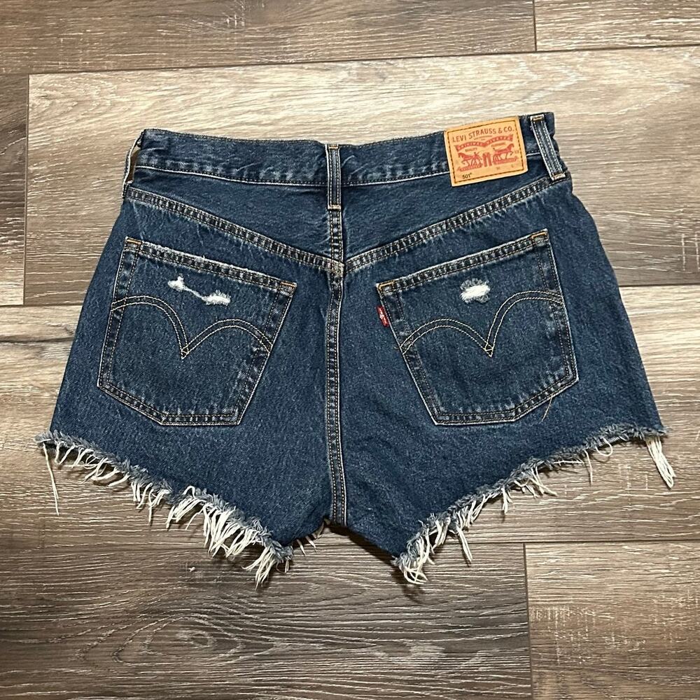 Levi's 501 Original Distressed Cut Off Denim Shorts Women's W30 Button Fly - Picture 2 of 11